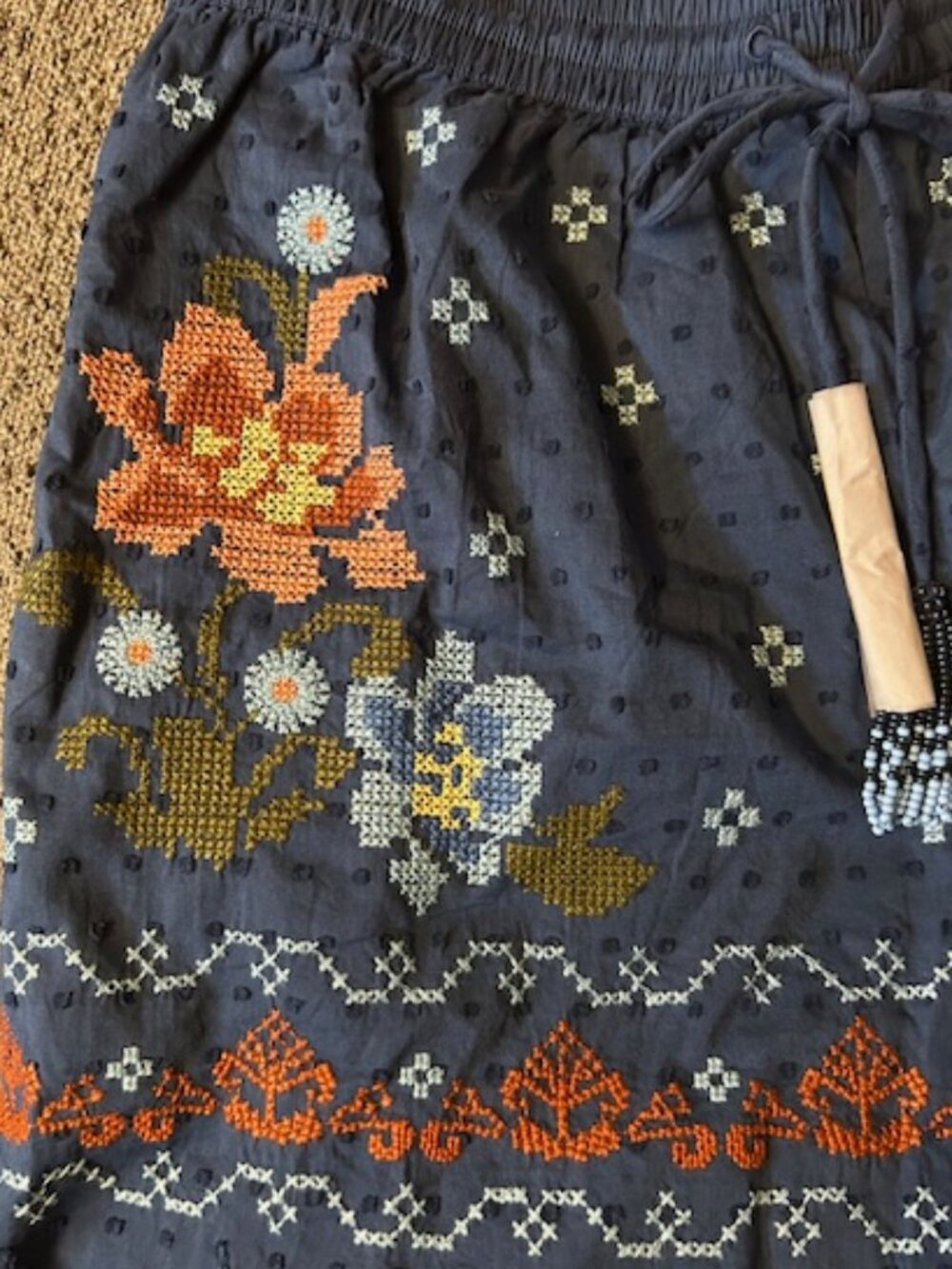 Farm Rio Dark Blue Multi 100% Cotton Stitched Garden Embroidered Shorts - Picture 11 of 14